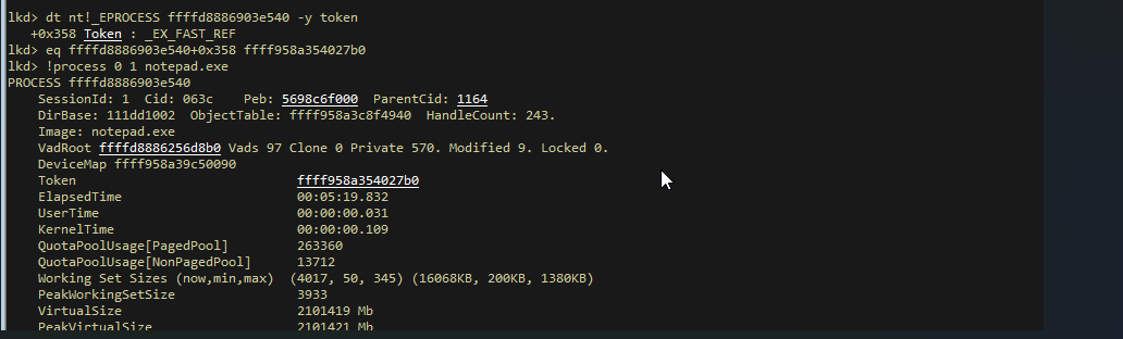 after overwriting the notepad token with the system token