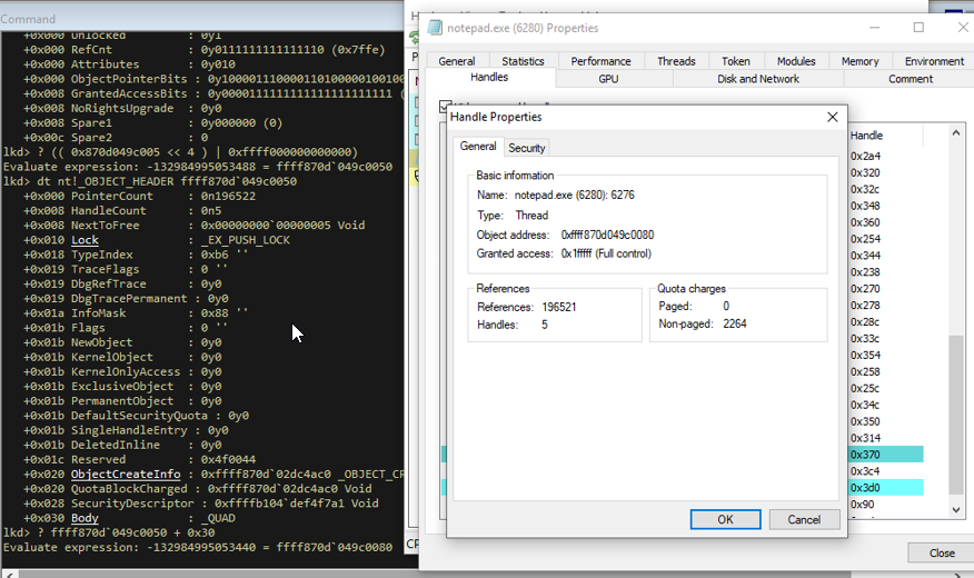 handle's object address from process hacker