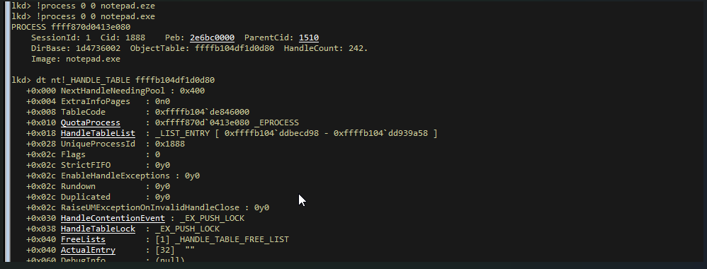 getting tableCode pointer